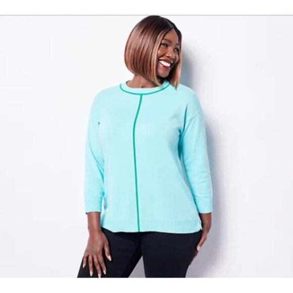 Isaac Mizrahi Live! Pullover with Contrast Piping Light Aqua X-Large A471739 - Picture 1 of 1